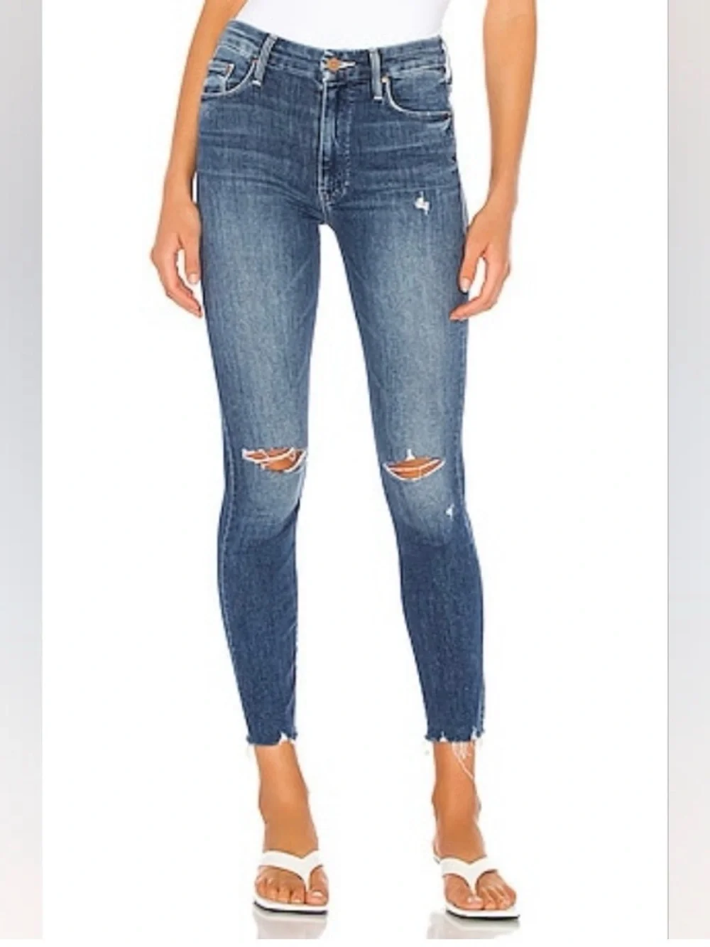 Mother High Waisted Looker Ankle Fray Jeans 26 Skinny Distressed Minimal Chic